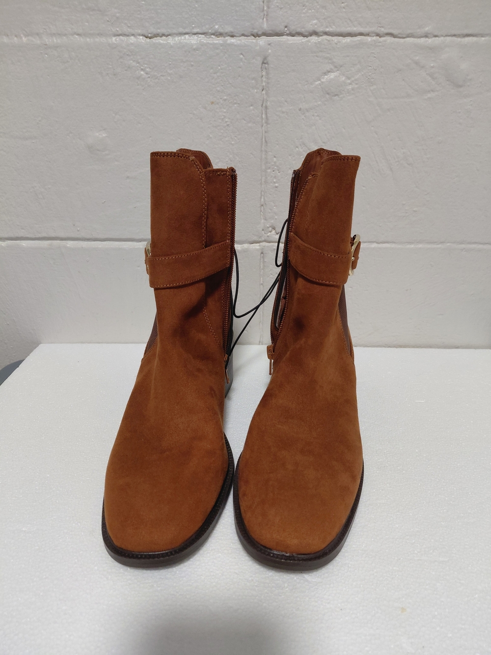Suede Ankle Boots in Brown - Women's Stylish Zip Boot